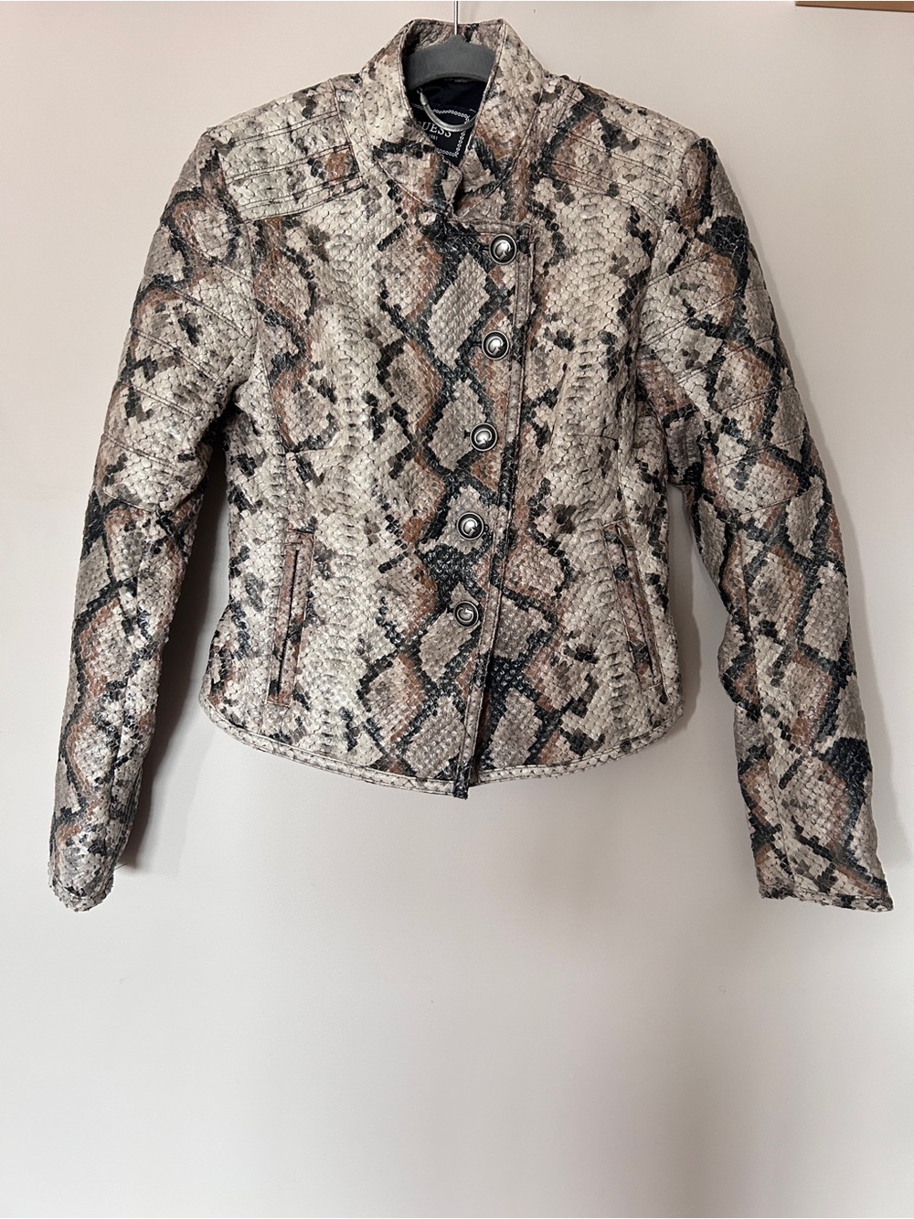 GUESS Melania Python Faux-Leather Jacket- snakeskin pattern - Picture 3 of 10
